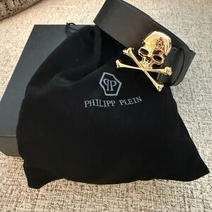 Philipp Plein Black Belt with Gold Skull and Crossbones